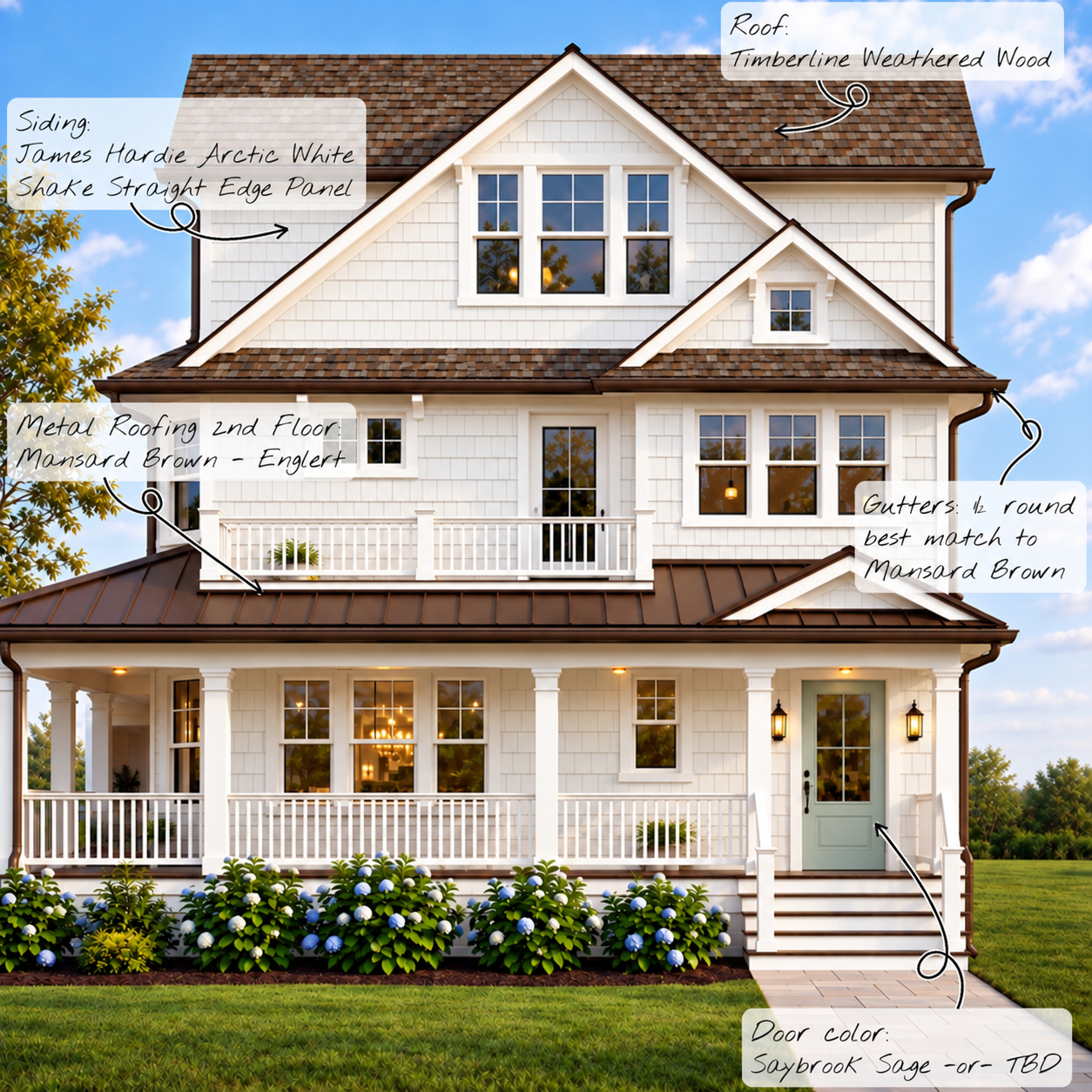 Architectural rendering of 207 9th Ave with labeled exterior finishes